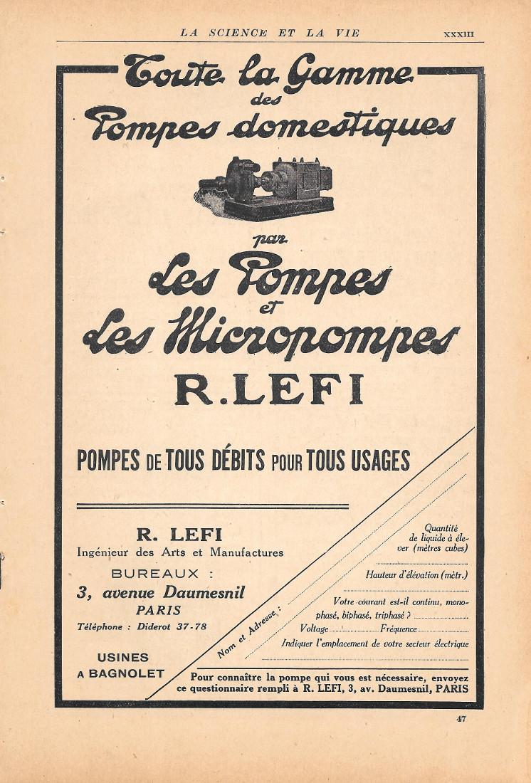 Toute la gamme des pompes domestique. A. Lefi. Paris. Pubblicita …