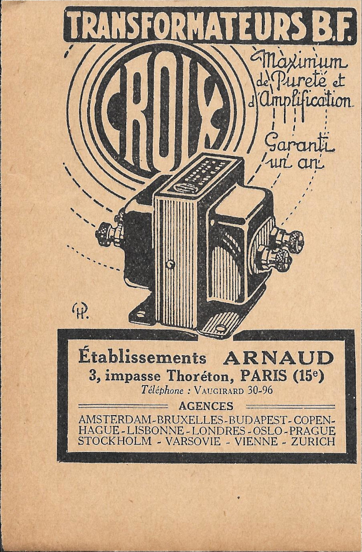 Transformateurs B.F. Croix, étab.ts Arnaud - Advertising 1930