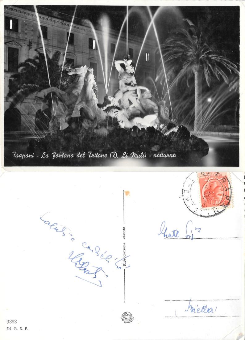 Trapani. La fontana del Tritone. Notturno. Viaggiata 1955