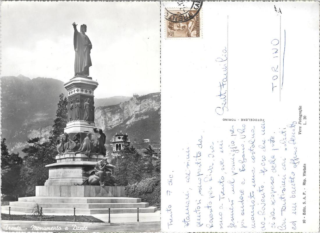 Trento. Monumento a Dante. Viaggiata