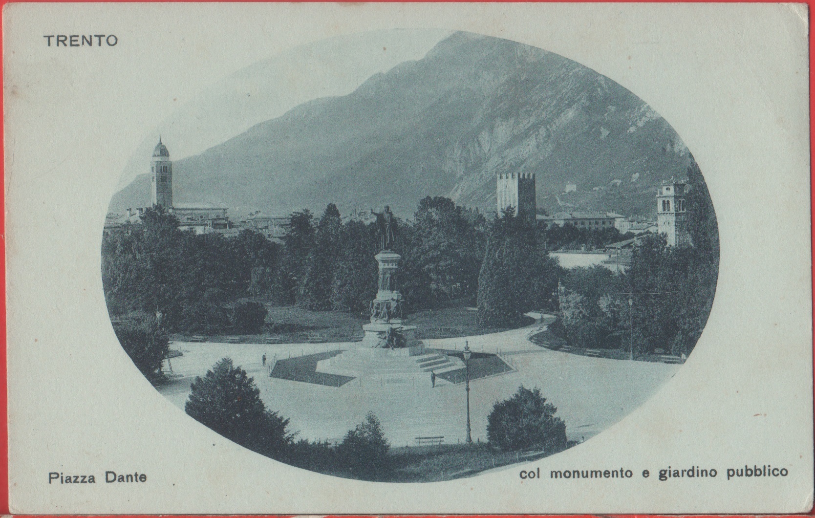 Trento. Piazza Dante col monumento e giardino pubblico. Non viaggiata