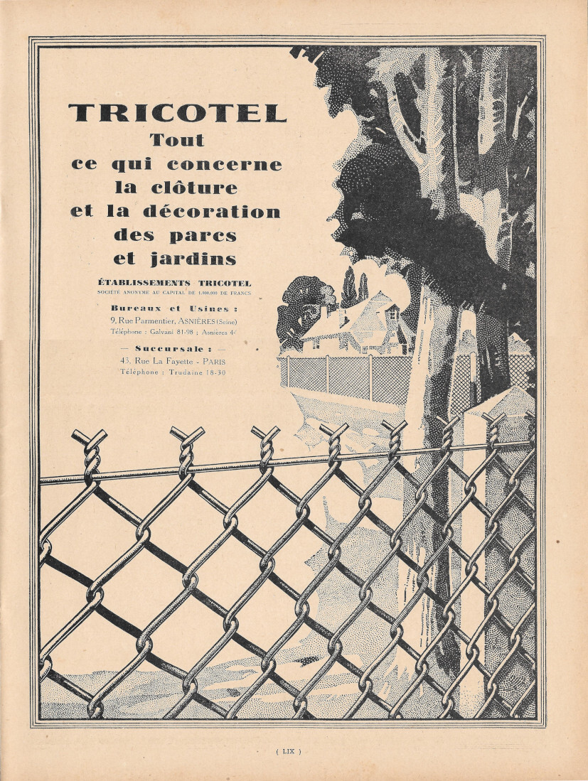 Tricotel. Tout pour parcs et jardins - Advertising 1928