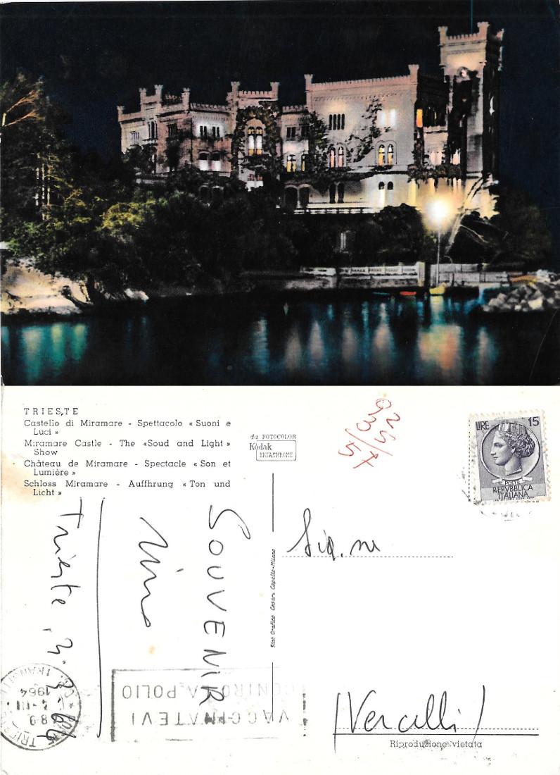 Trieste. Castello di Miramare. Notturno. Viaggiata 1964