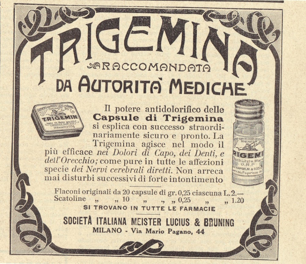 Trigemina antidolorifico. Advertising 1913