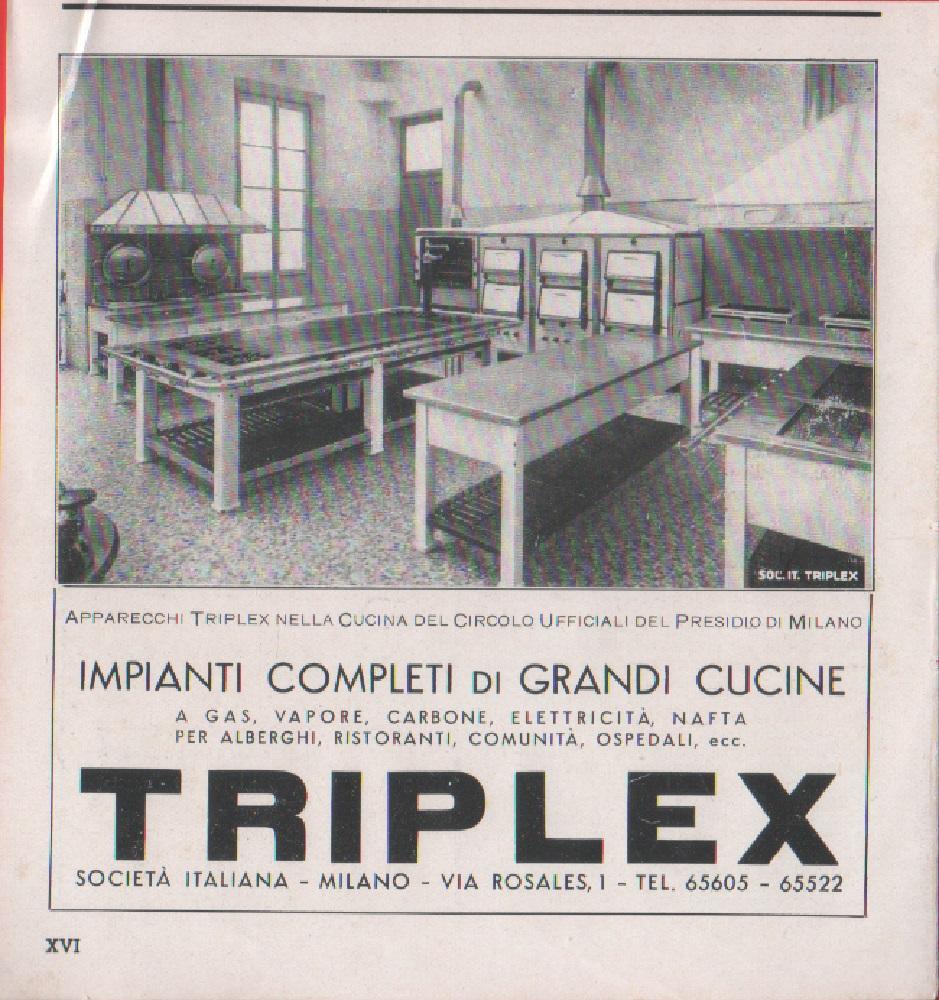 Triplex impianti completi per grandi cucine. Pubblicità 1939
