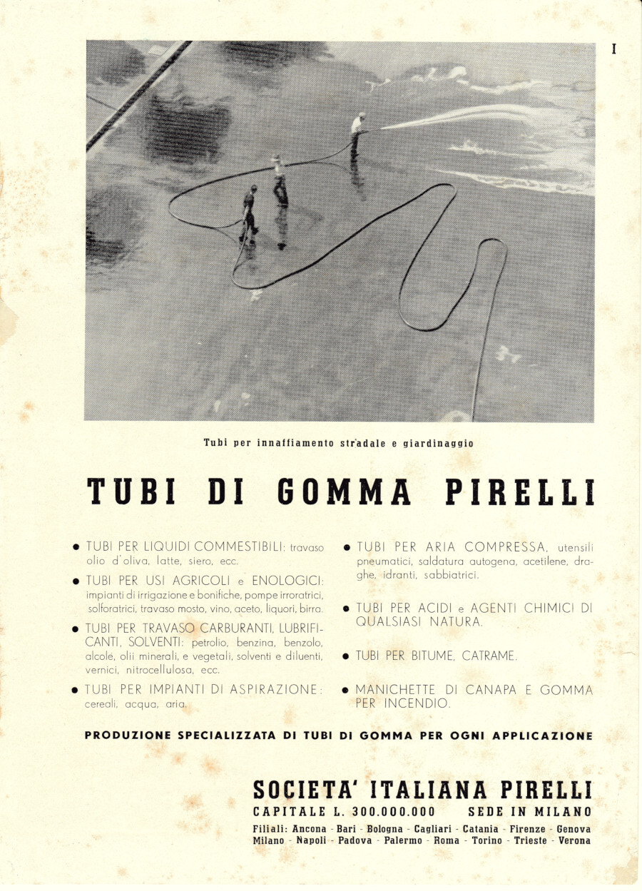 Tubi di gomma Pirelli. Advertising 1937
