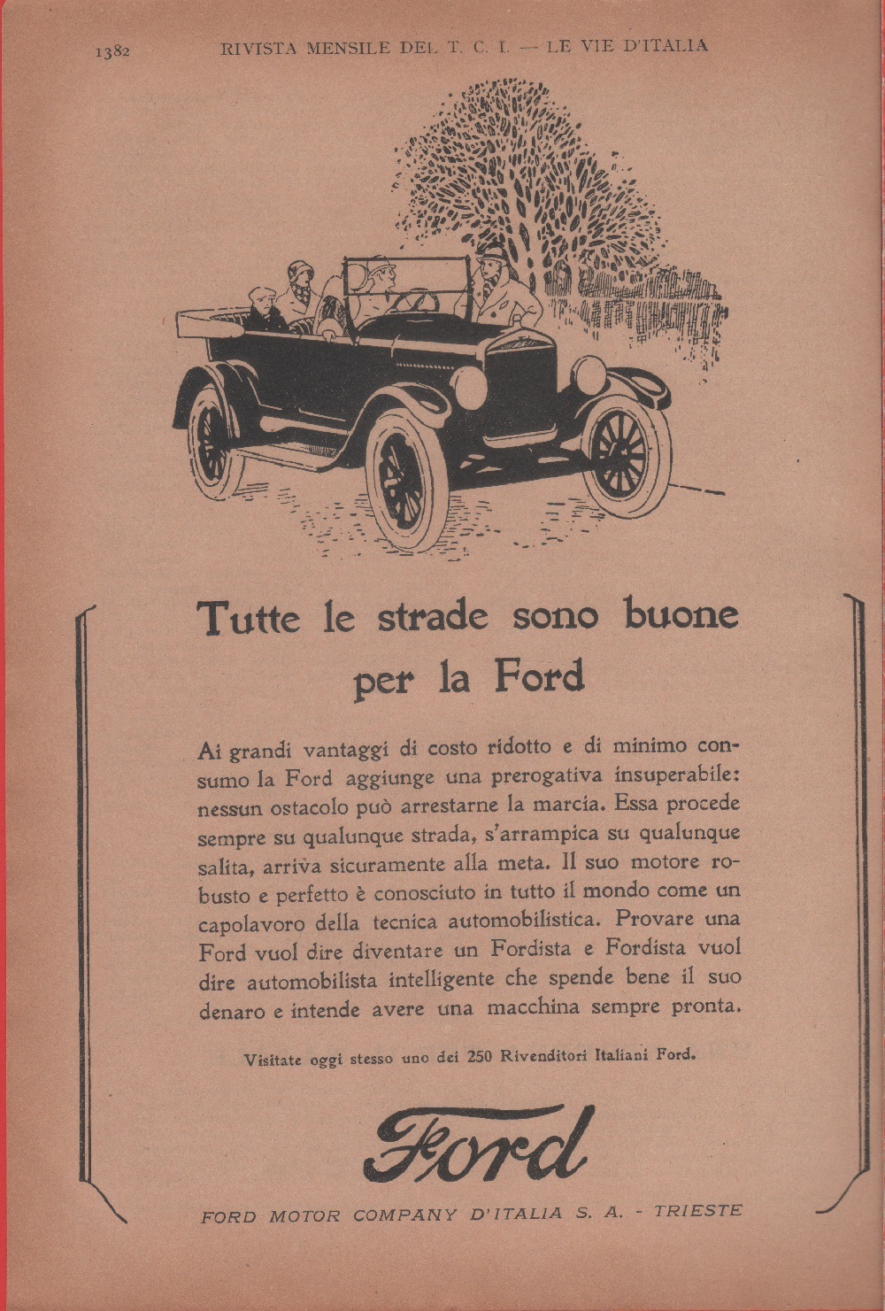 Tutte le strade sono buone per la Ford. Advertising 1926