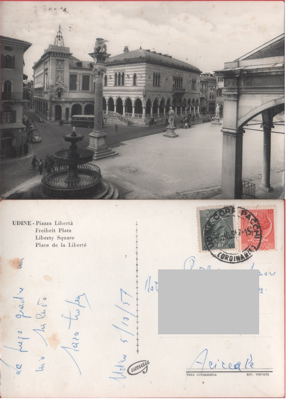 Udine. Piazza Libertà. Viaggiata 1957