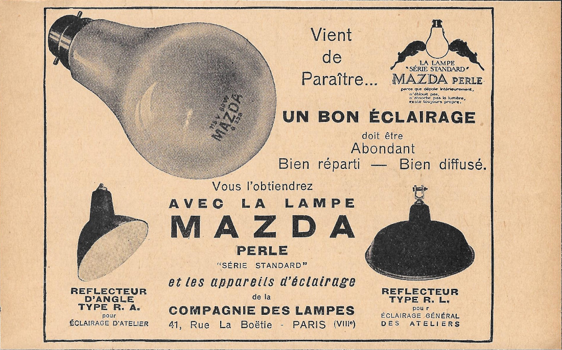 Un bon éclarage avec Lampe Mazda Perle - Advertising 1928
