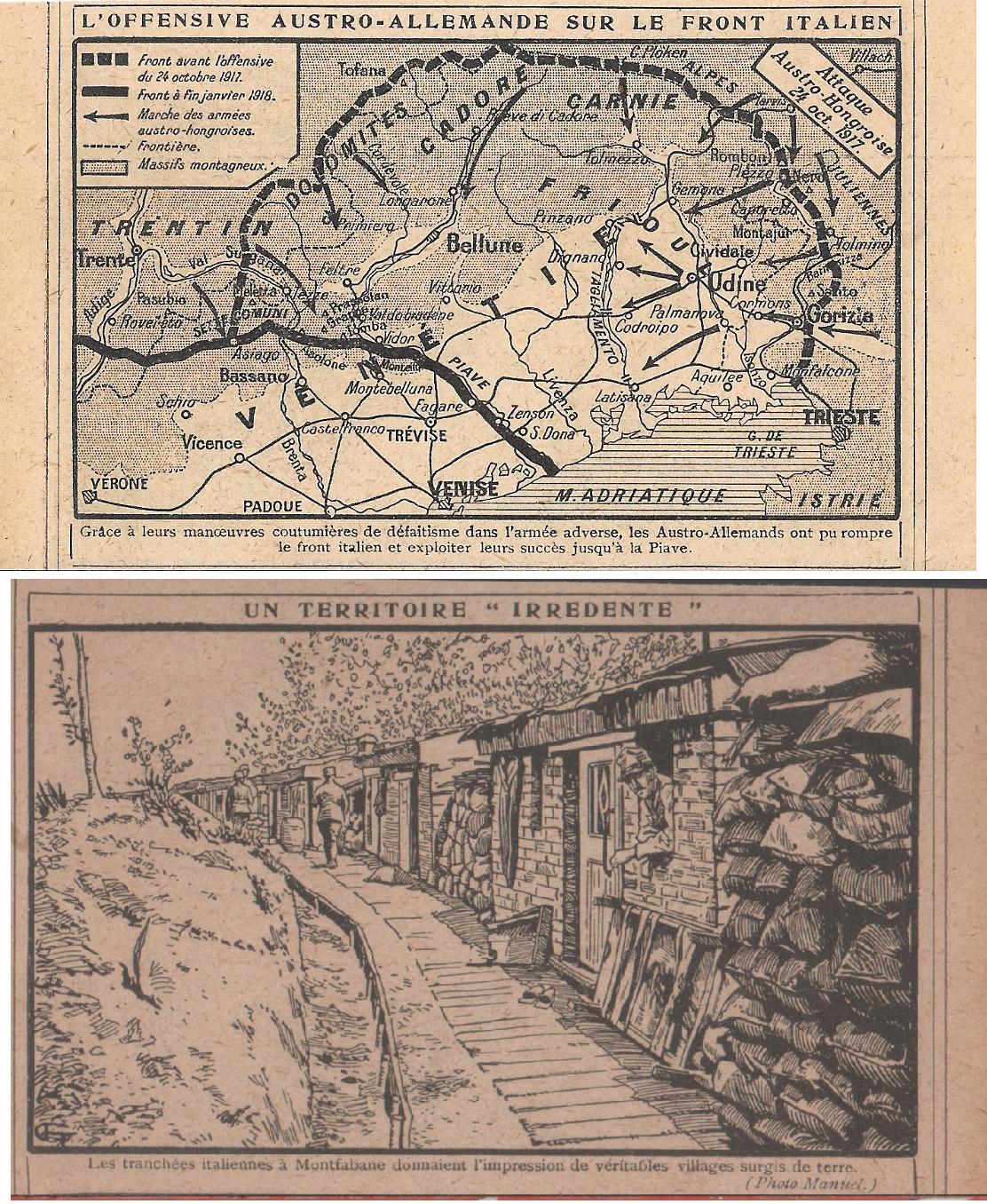 Un trenchées italienne à Montfabane/L'offensive Austro-Allemande. Stampa 1919