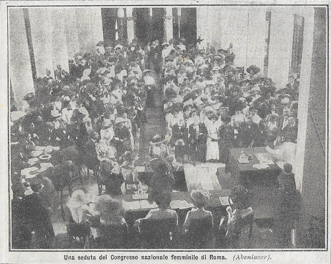 Una seduta del Congresso nazionale femminile a Roma. Stampa 1912