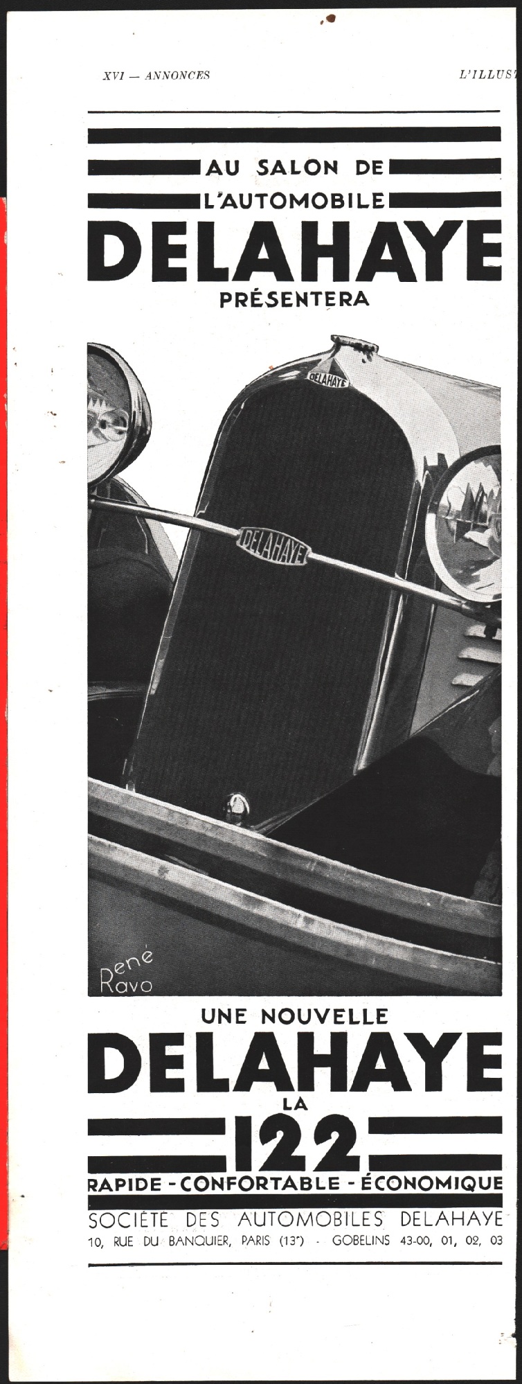 Une nouvelle Delahaye, la 122. Advertising 1932