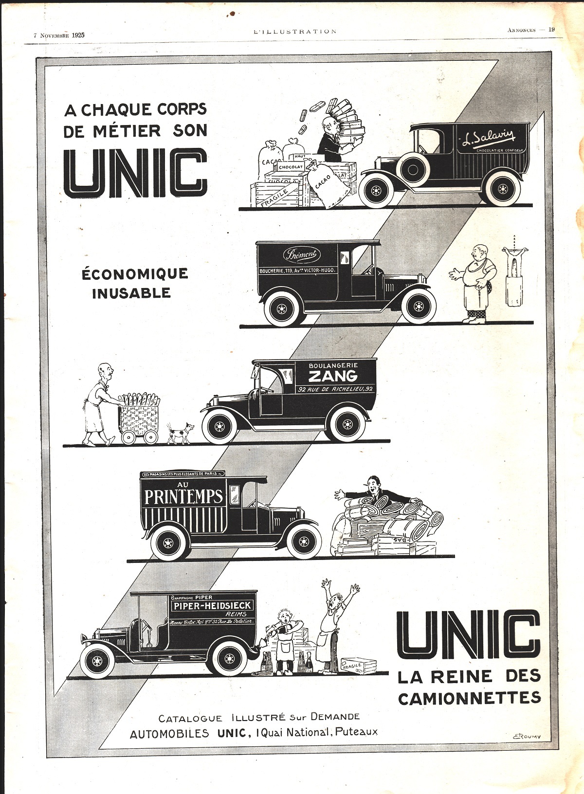 Unic la reine des camionnettes. Advertising 1925