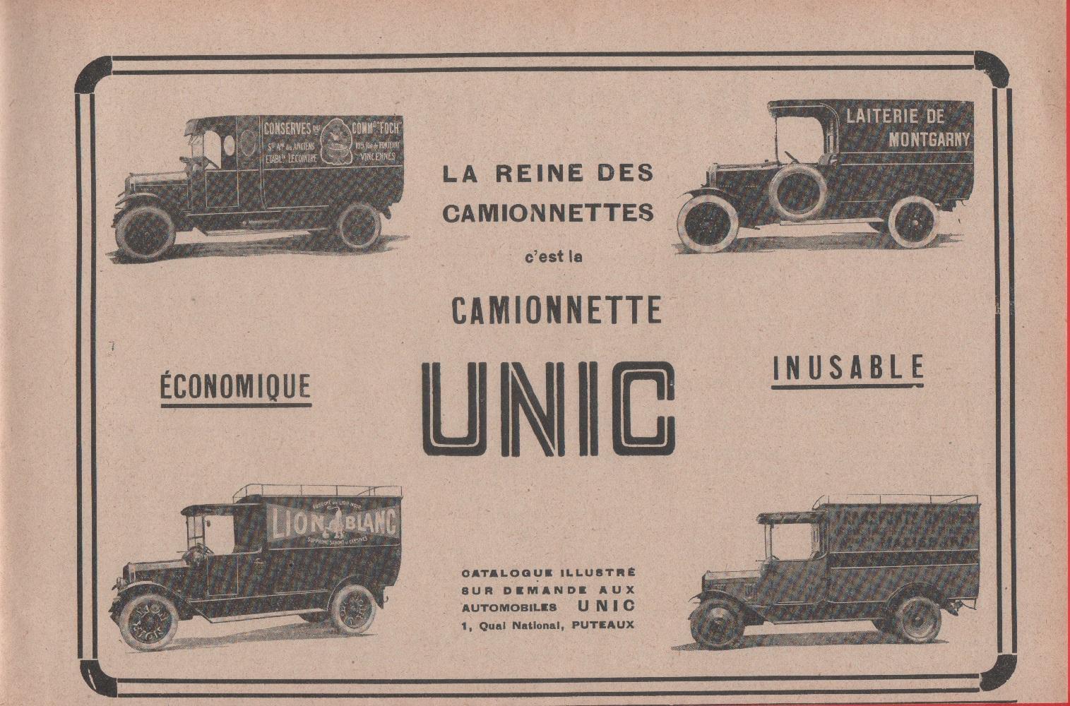 UNIC la reine des camionnettes. Advertising 1926