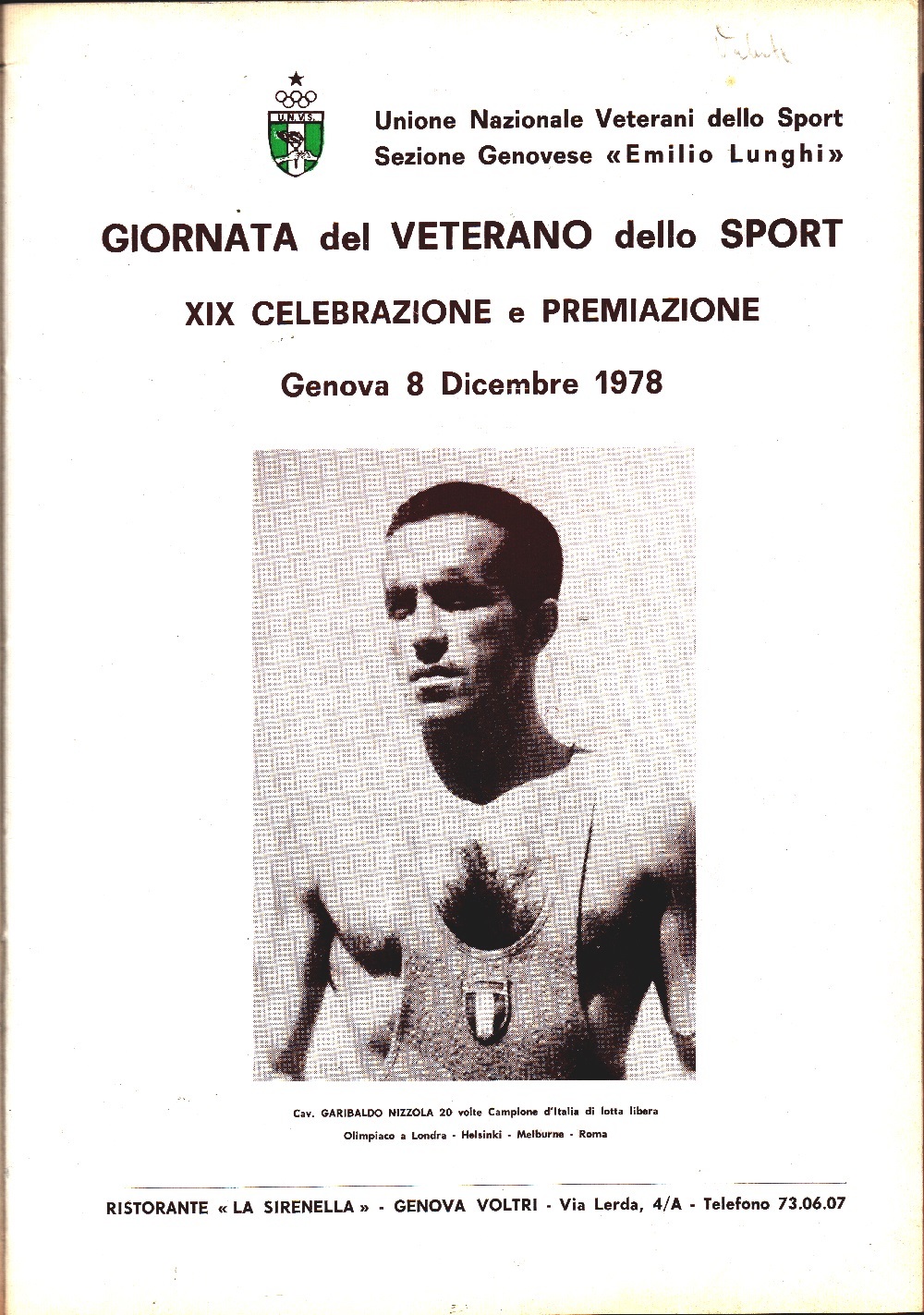 Unione Nazionale Veterani Sportivi - Genova. Manifestazioni e Celebrazioni 1978