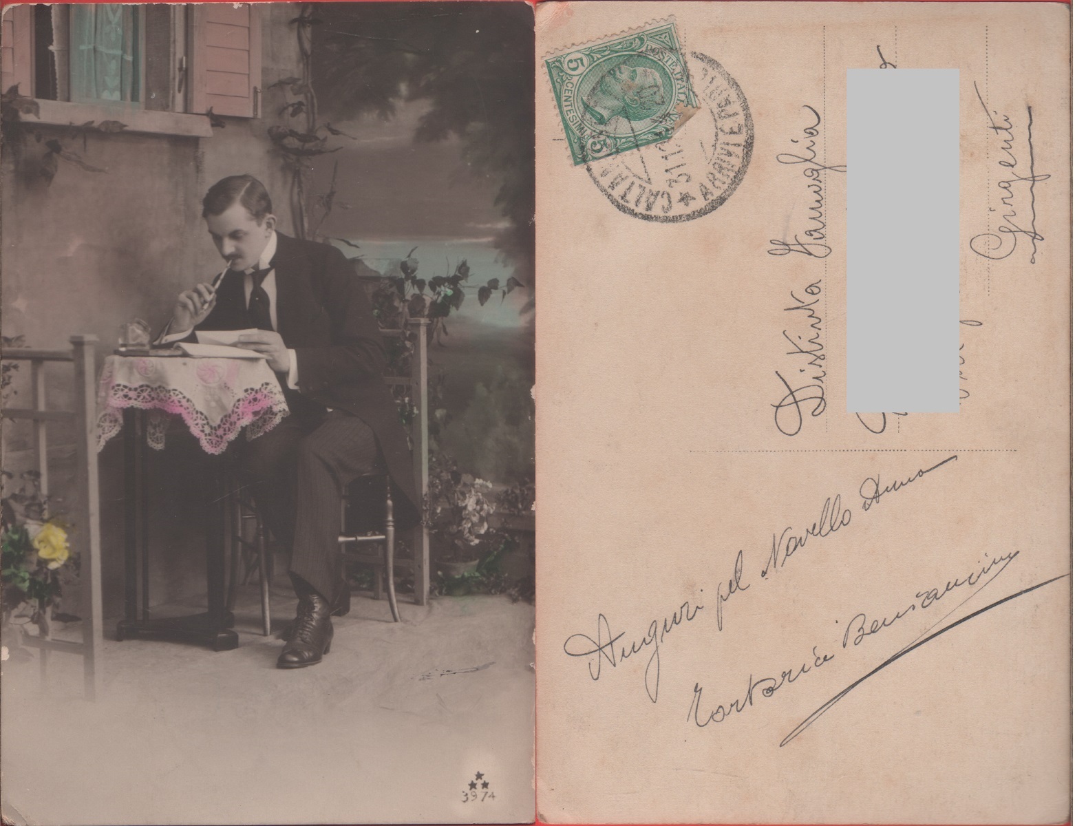 Uomo che scrive. Colorata. Viaggiata 1914