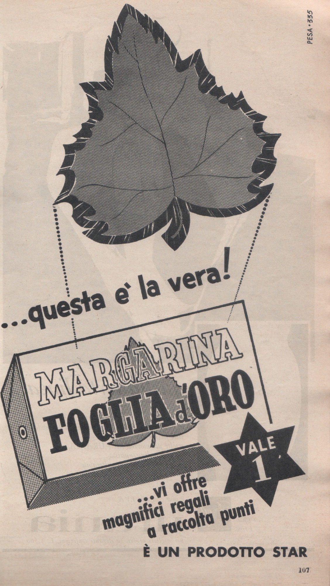 Urania guaina/Margarina foglia d'oro. Advertising 1959