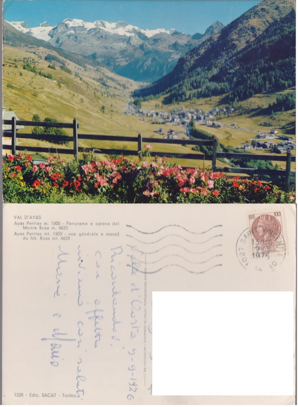 Val d'Ayas (AO). Panorama e catena del M. Rosa. Viaggiata …