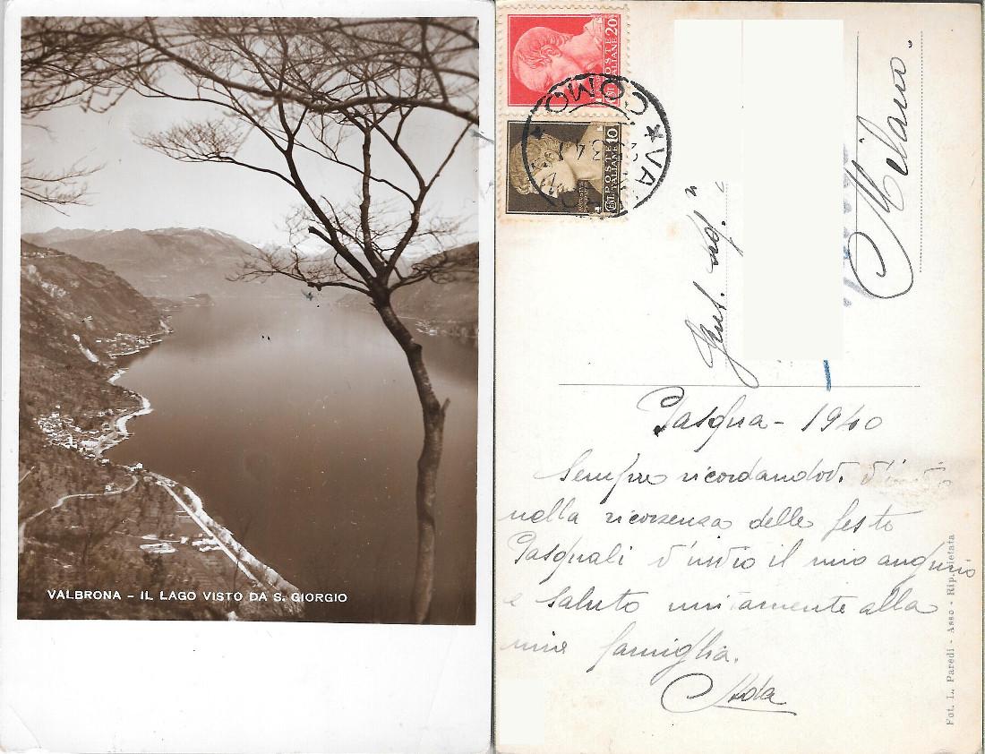 Valbrona. Il Lago visto da S. Giorgio. Viaggiata 1940