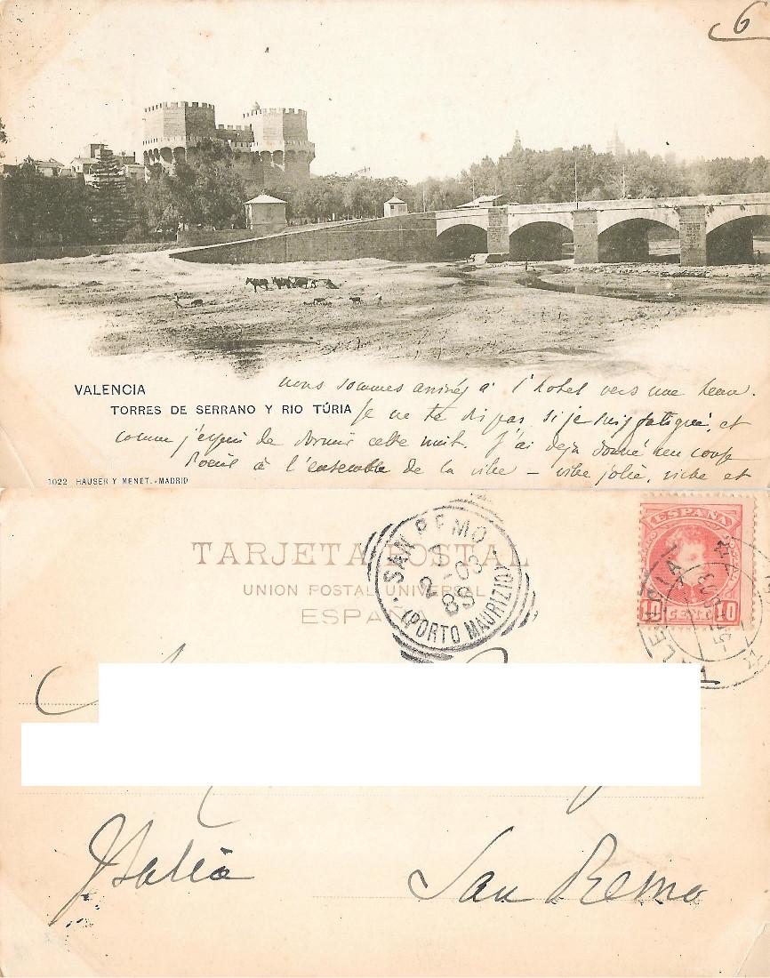Valencia (SPA). Torres de Serrano y rio Turia. Ed. Hauser …