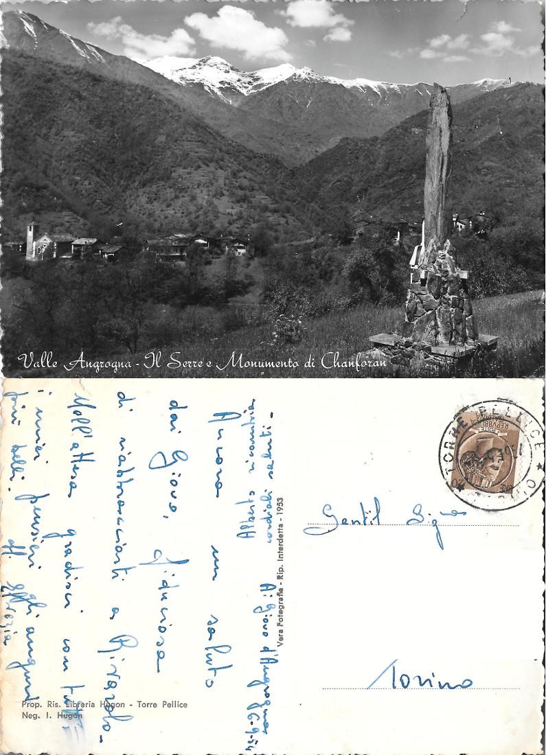 Valle Angrogna. Il Serre e Monumento di Chanforan. Viaggiata 1957