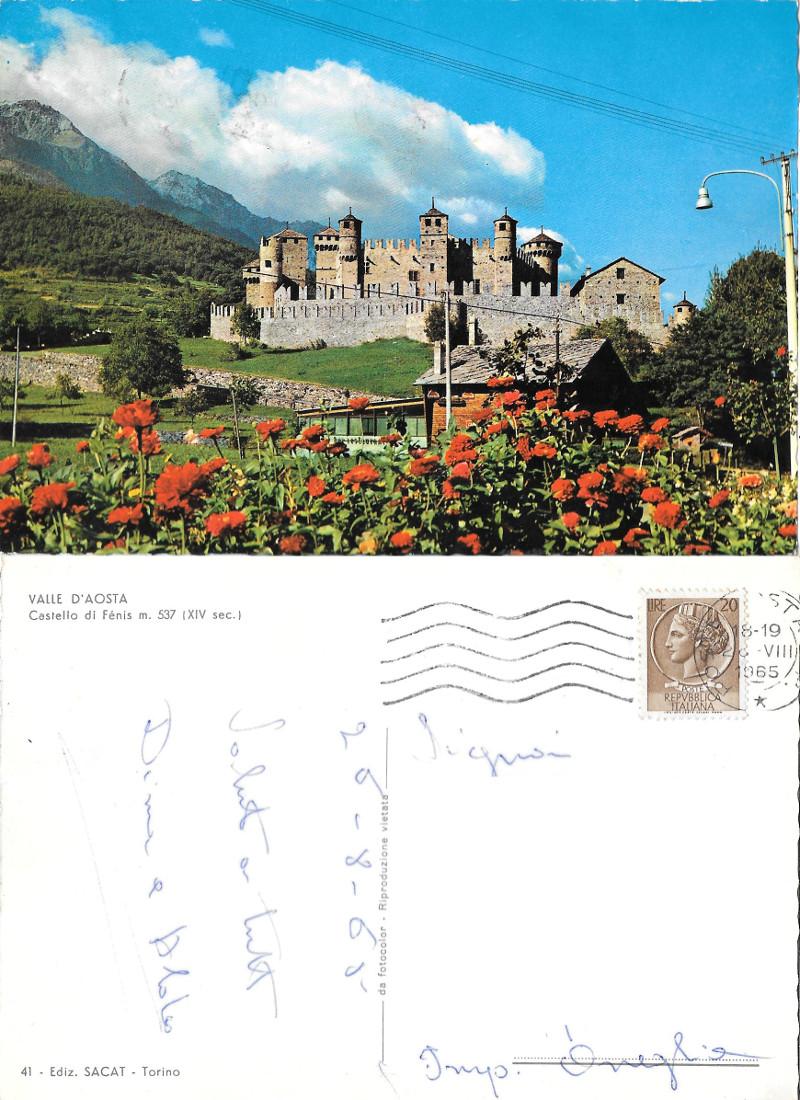Valle d'Aosta. Castello di Fenis. Viaggiata 1965