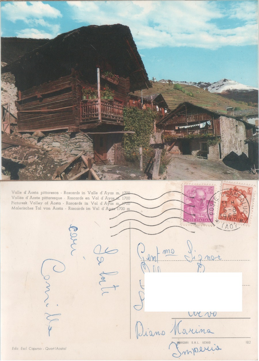 Valle d'Aosta. Rascards in Val d'Ayas. Viaggiata 1965