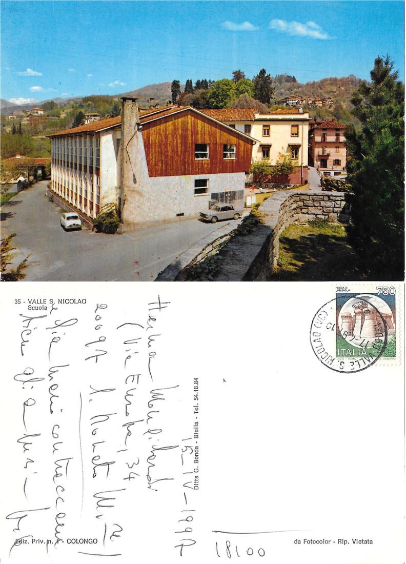 Valle S. Nicolao (BI). Scuola. Viaggiata 1997