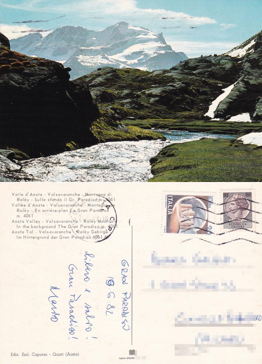 Valsavarenche. Montagna di Roley e Gran Paradiso. Viaggiata 1982