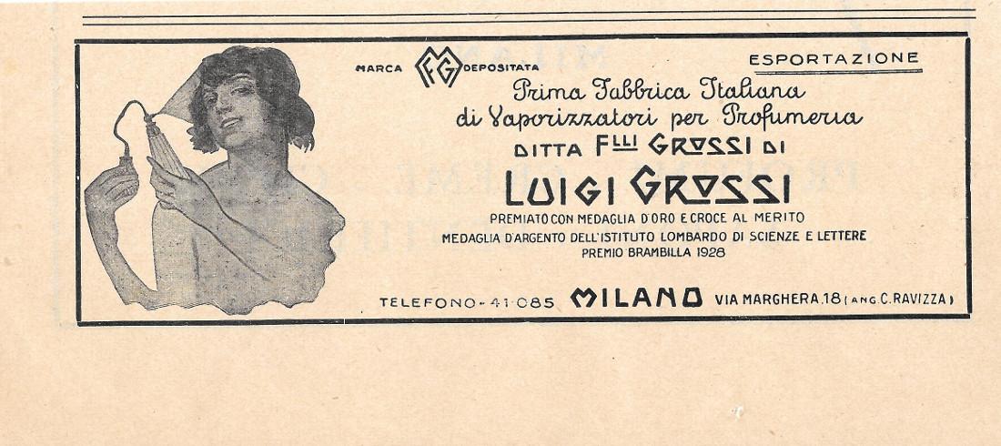Vaporizzatori per profumeria Luigi Grossi. Pubblicità 1934