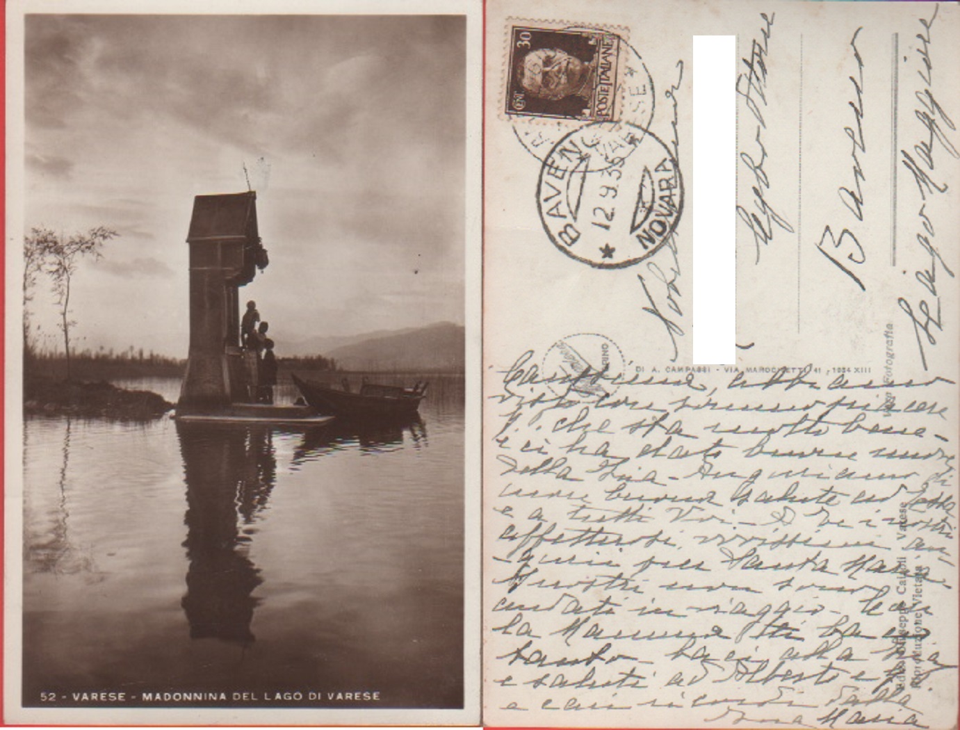 Varese. Madonnina del lago di Varese - Viaggiata 1935