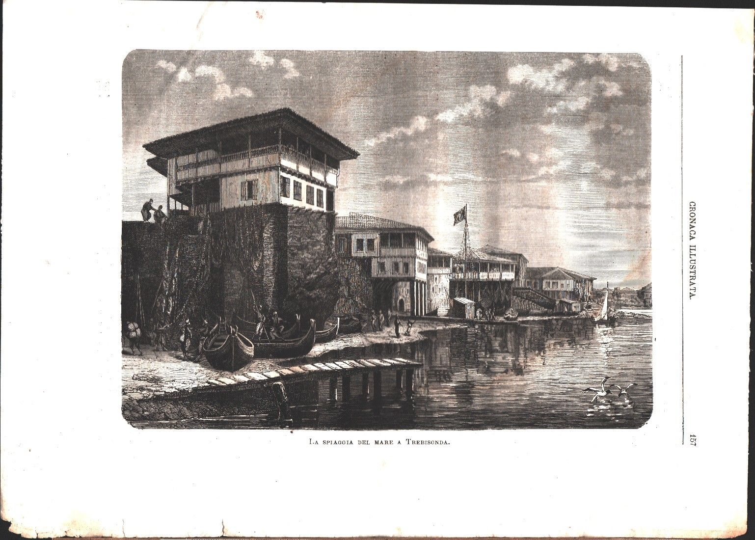 Vecchia stampa. La spiaggia del mare a Trebisonda