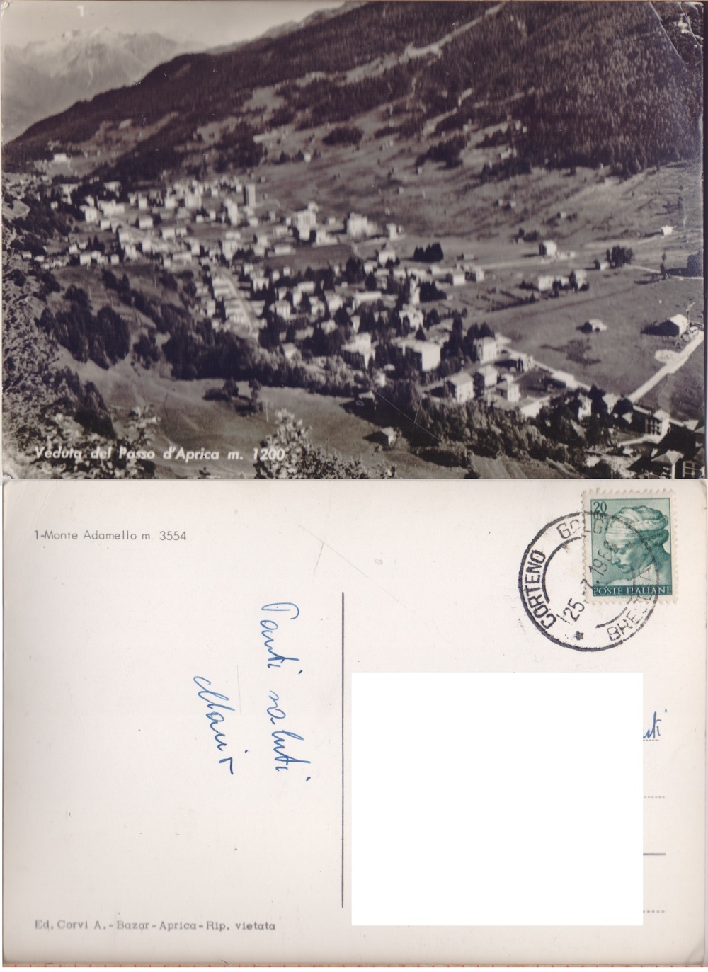 Veduta del Passo d'Aprica. Viaggiata 1968