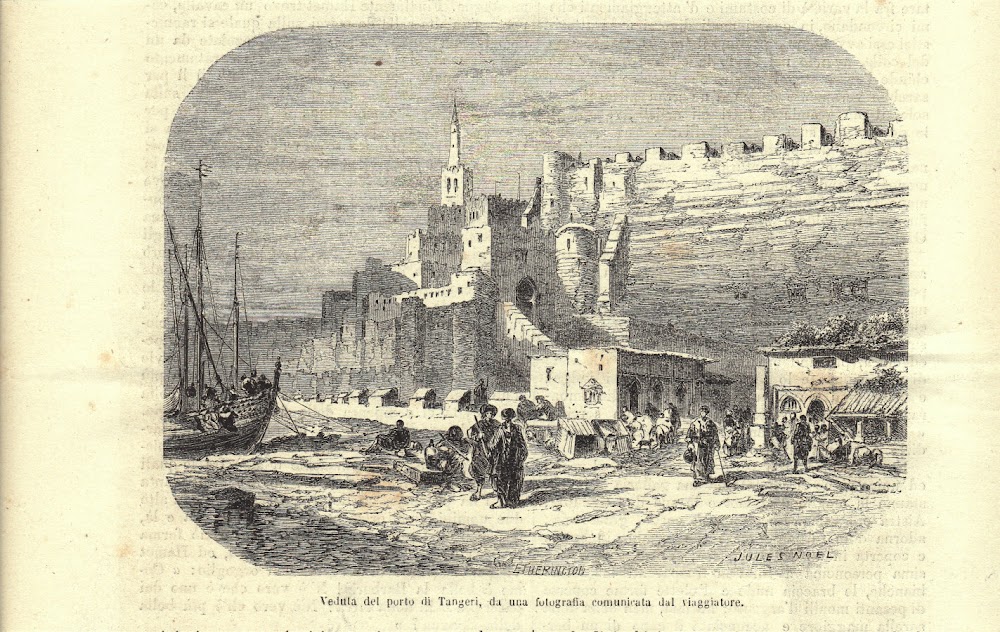 Veduta del porto di Tangeri. Stampa 1863.