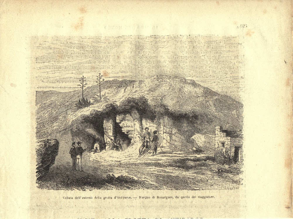 Veduta dell'esterno della grotta d'Antiparos. Stampa 1863.