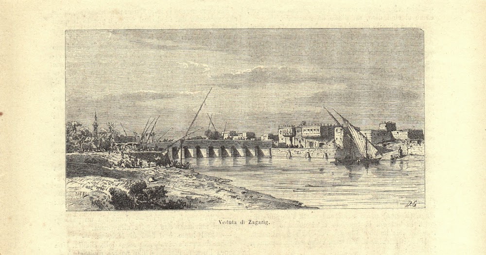 Veduta di Zagazig (canale di Suez). Stampa 1863.