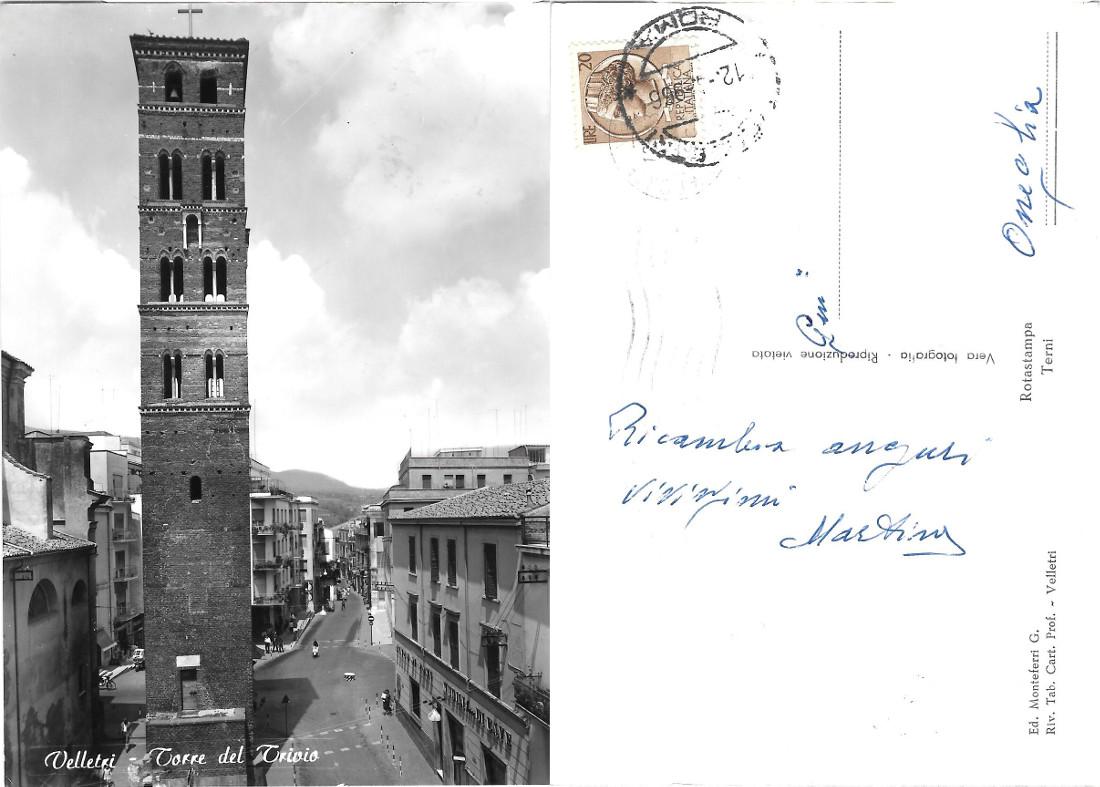 Velletri(RM). Torre del Trivio. Viaggiata 1956
