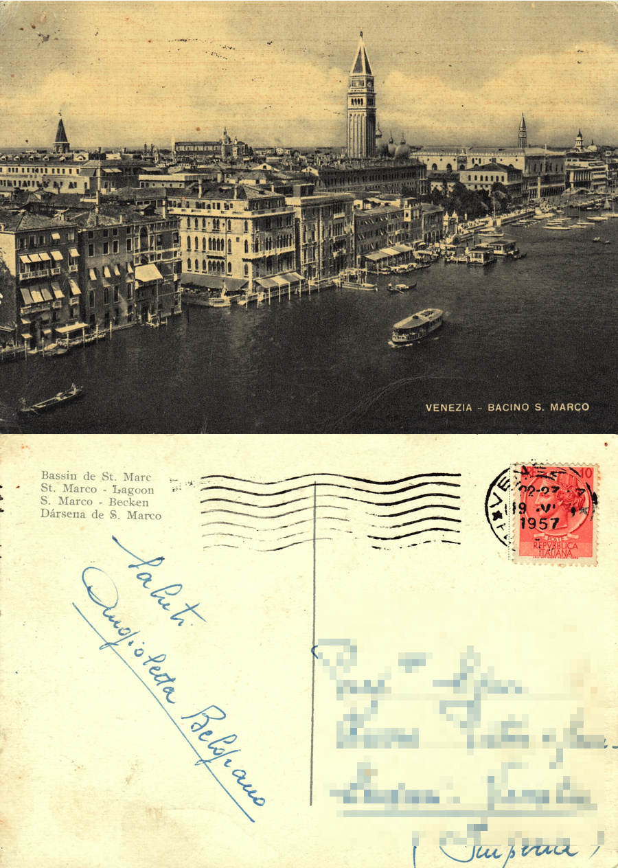 Venezia. Bacino di S. Marco. Viaggiata 1957