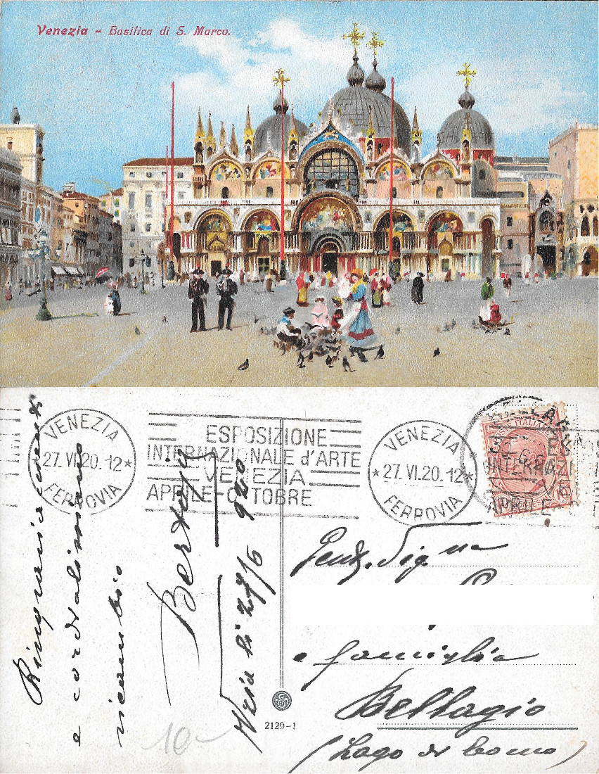 Venezia. Basilica di S. Marco. Viaggiata 1920, pittorica