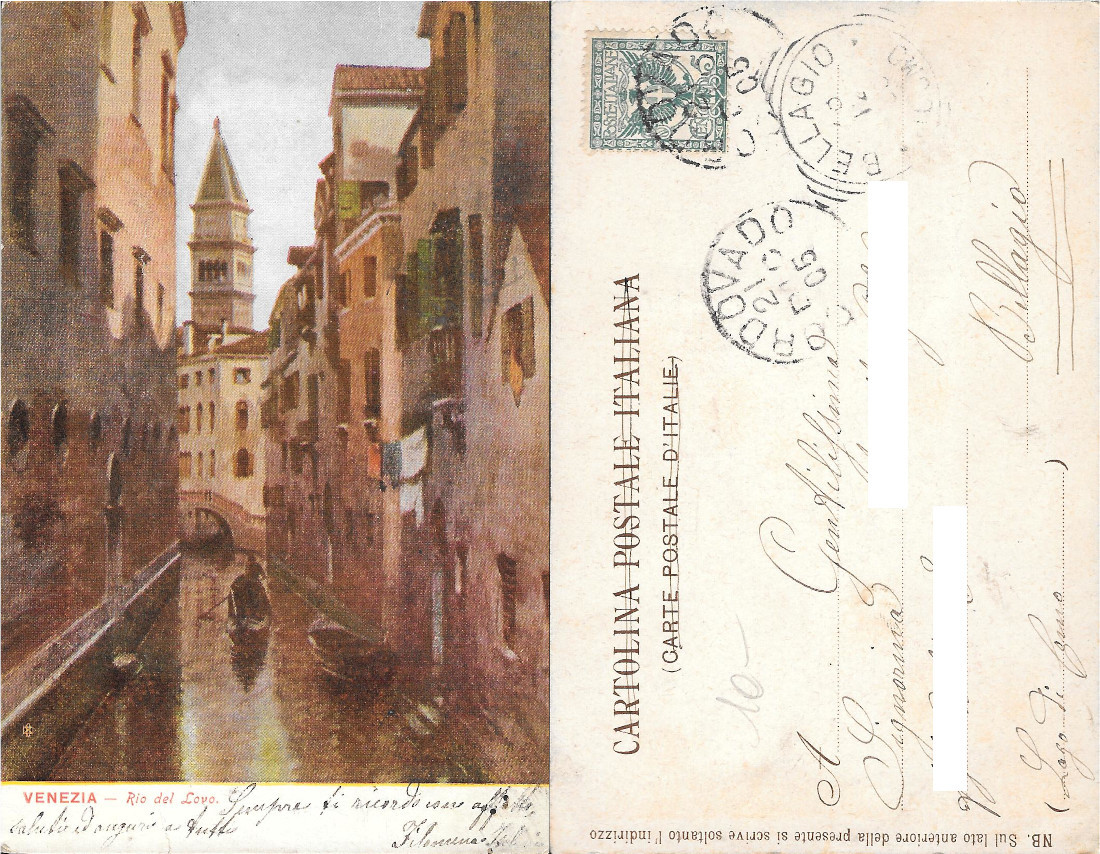Venezia. Rio del Lovo. Viaggiata 1905, pittorica