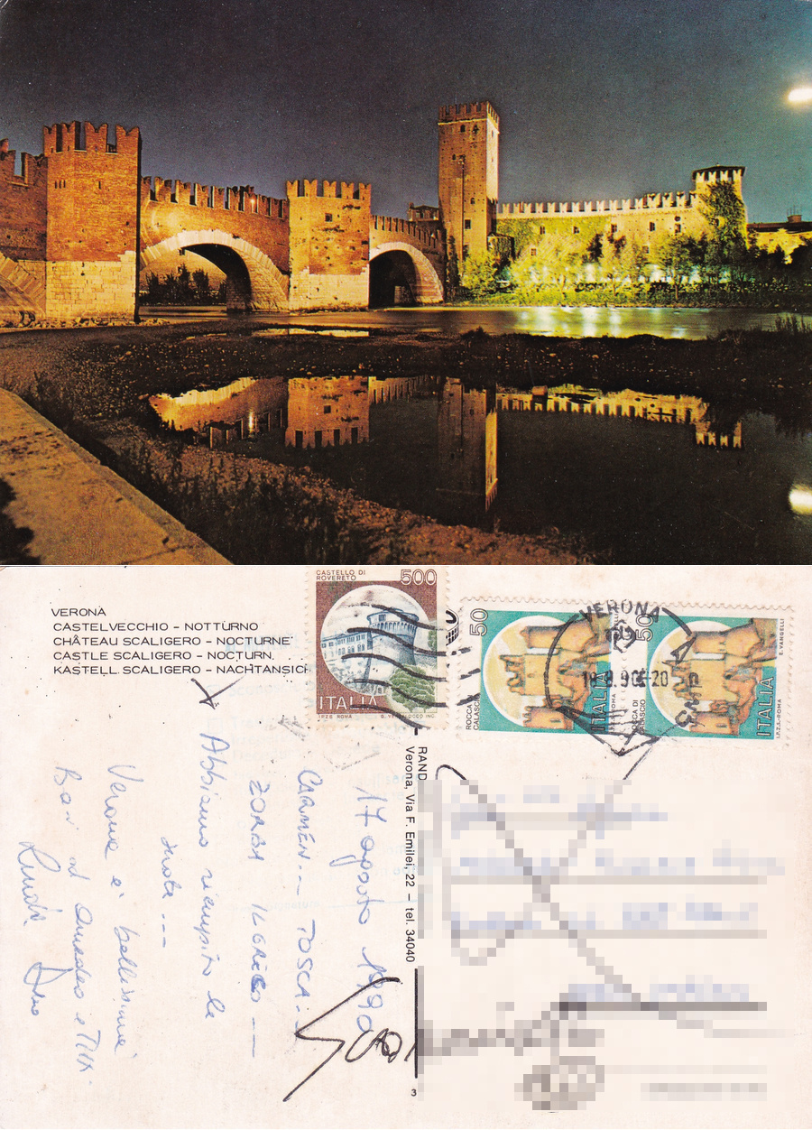 Verona. Castelvecchio, notturno. Viaggiata 1990