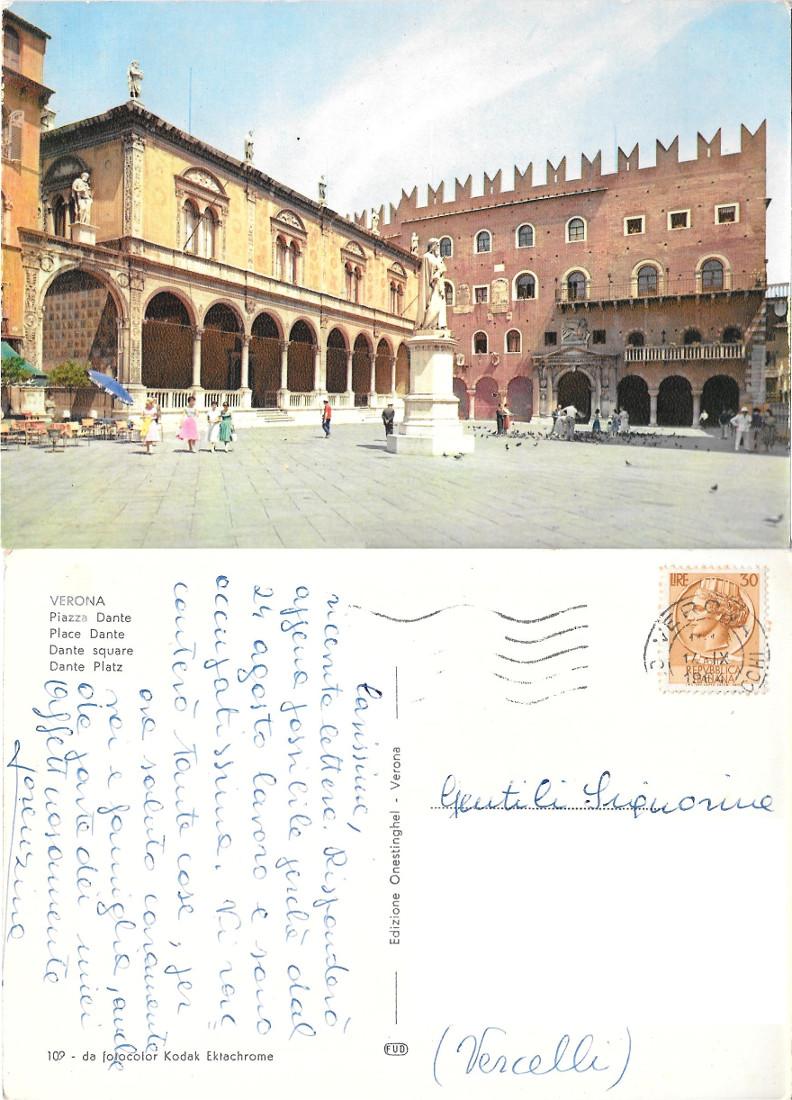 Verona. Piazza Dante. Viaggiata 1964