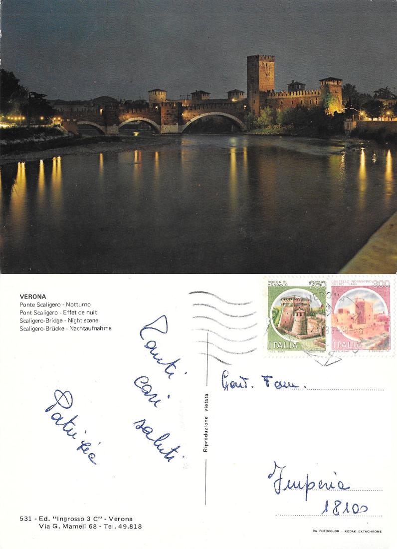 Verona. Ponte Scaligero. Notturno. Viaggiata 1988