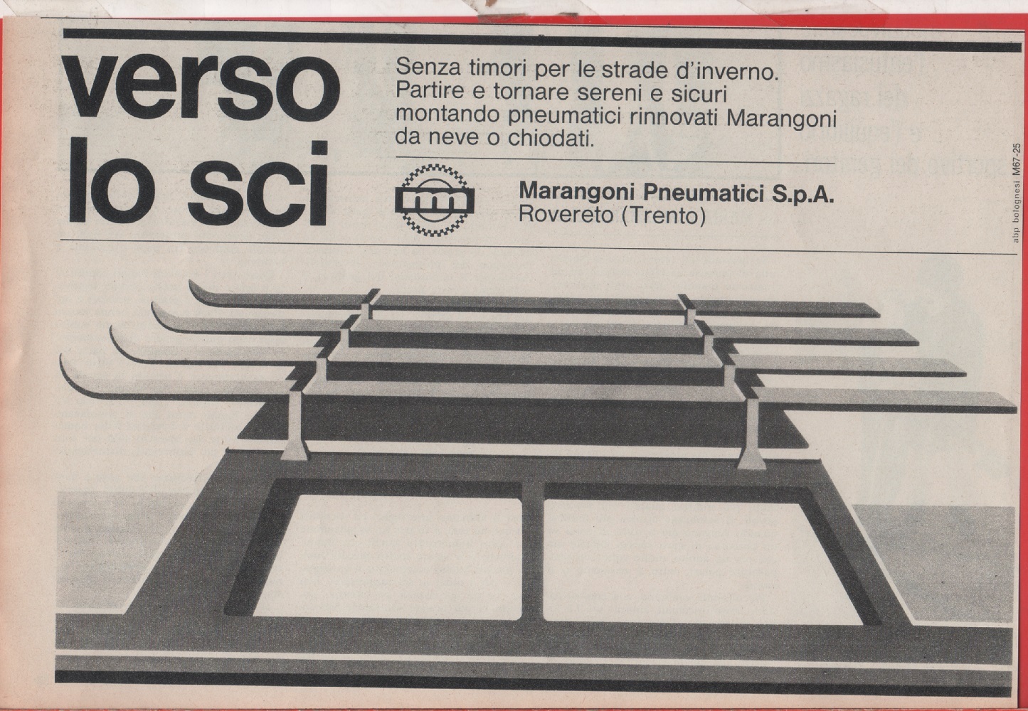 Verso lo sci. Marangoni pneumatici. Advertising 1968