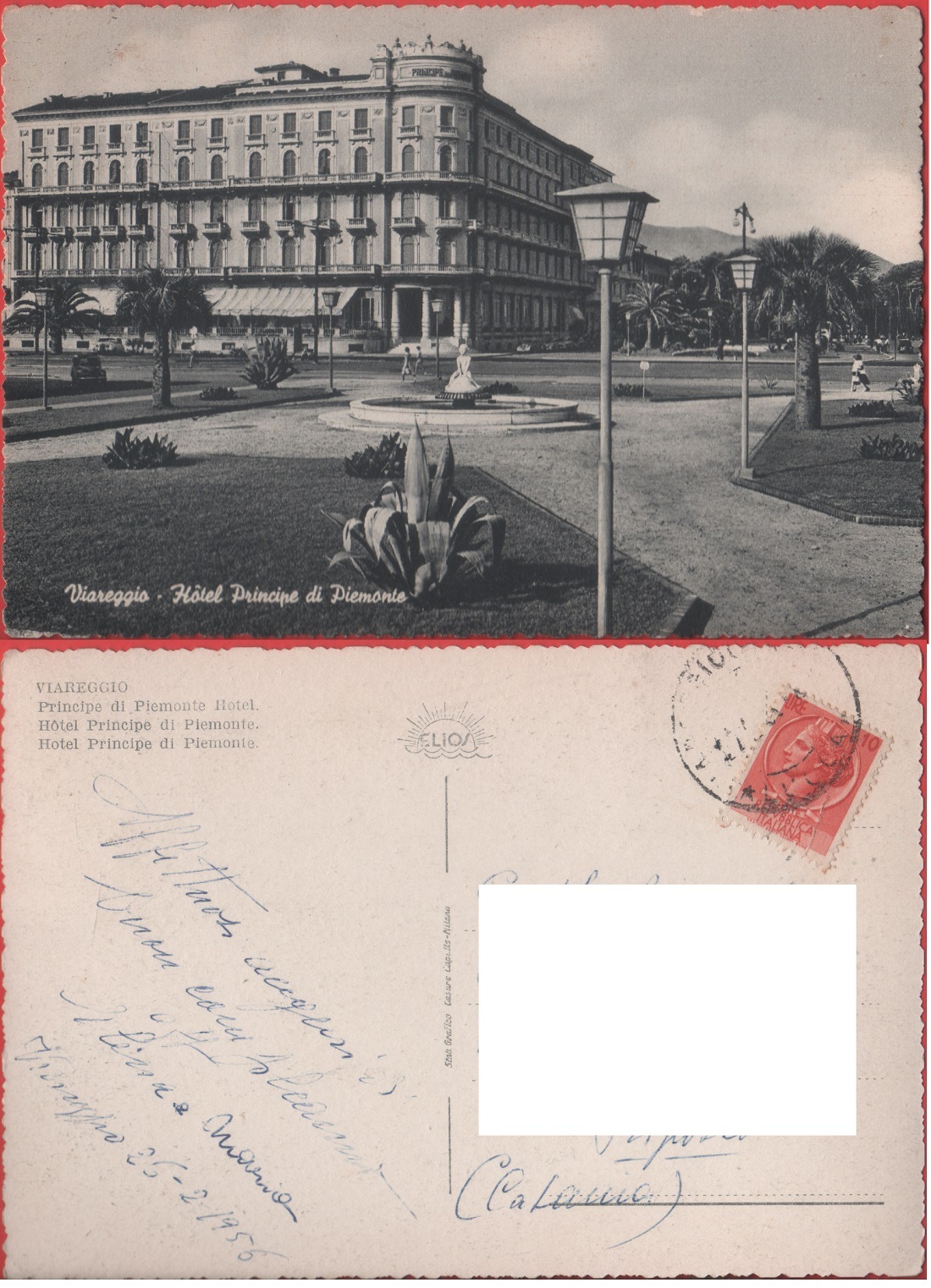 Viareggio. Hotel Principe di Piemonte. Viaggiata 1956