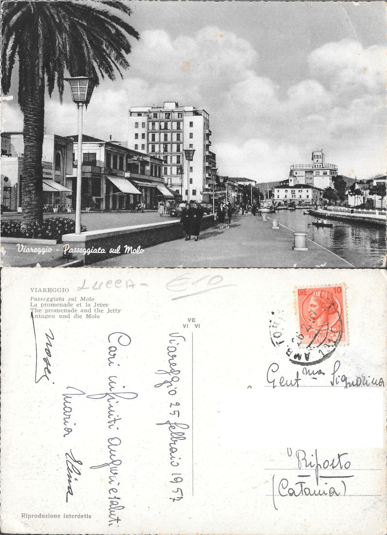 Viareggio. Passeggiata sul Molo. Viaggiata 1957