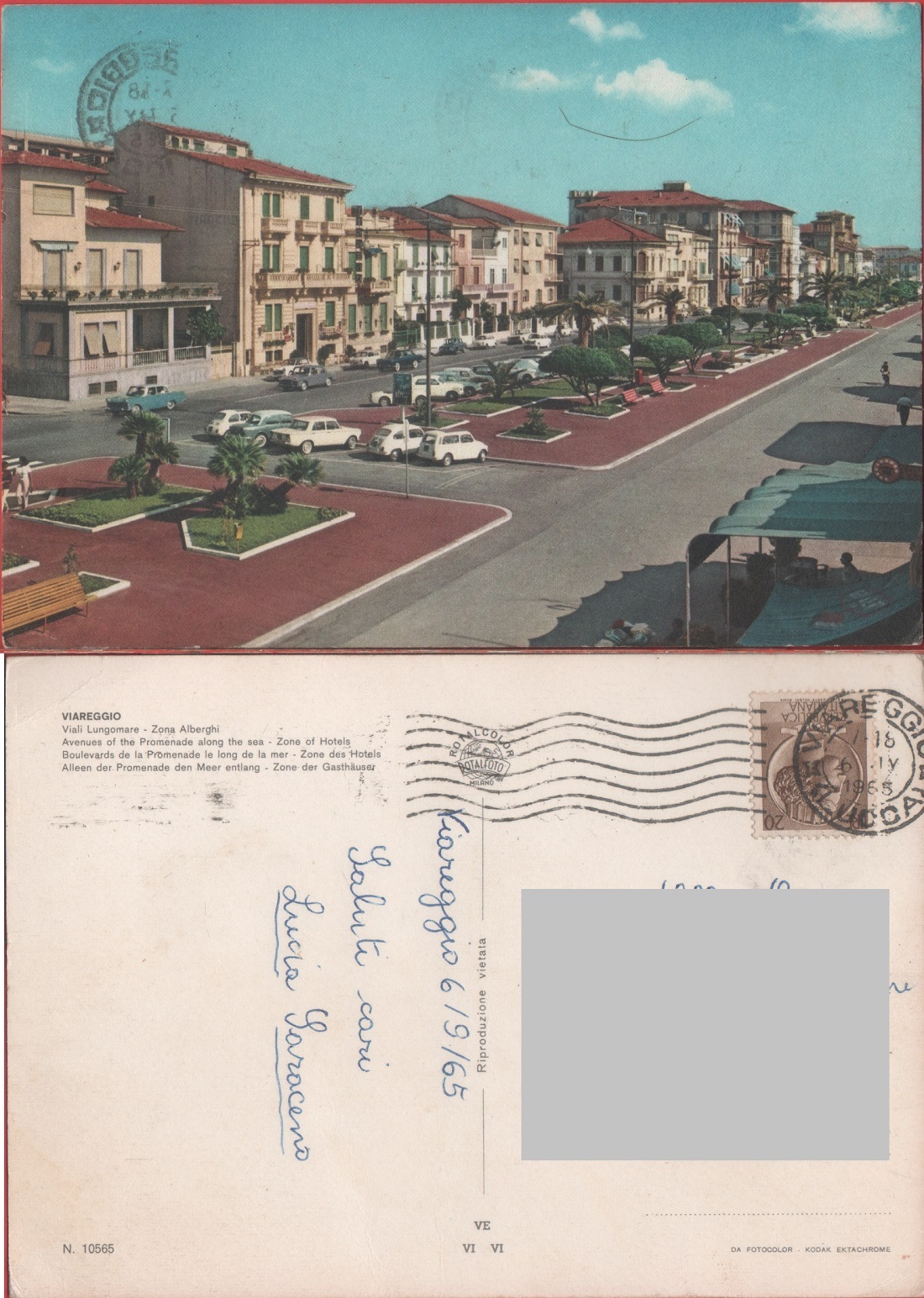 Viareggio Viale Lungomare. Zona Alberghi. Viaggiata 1965