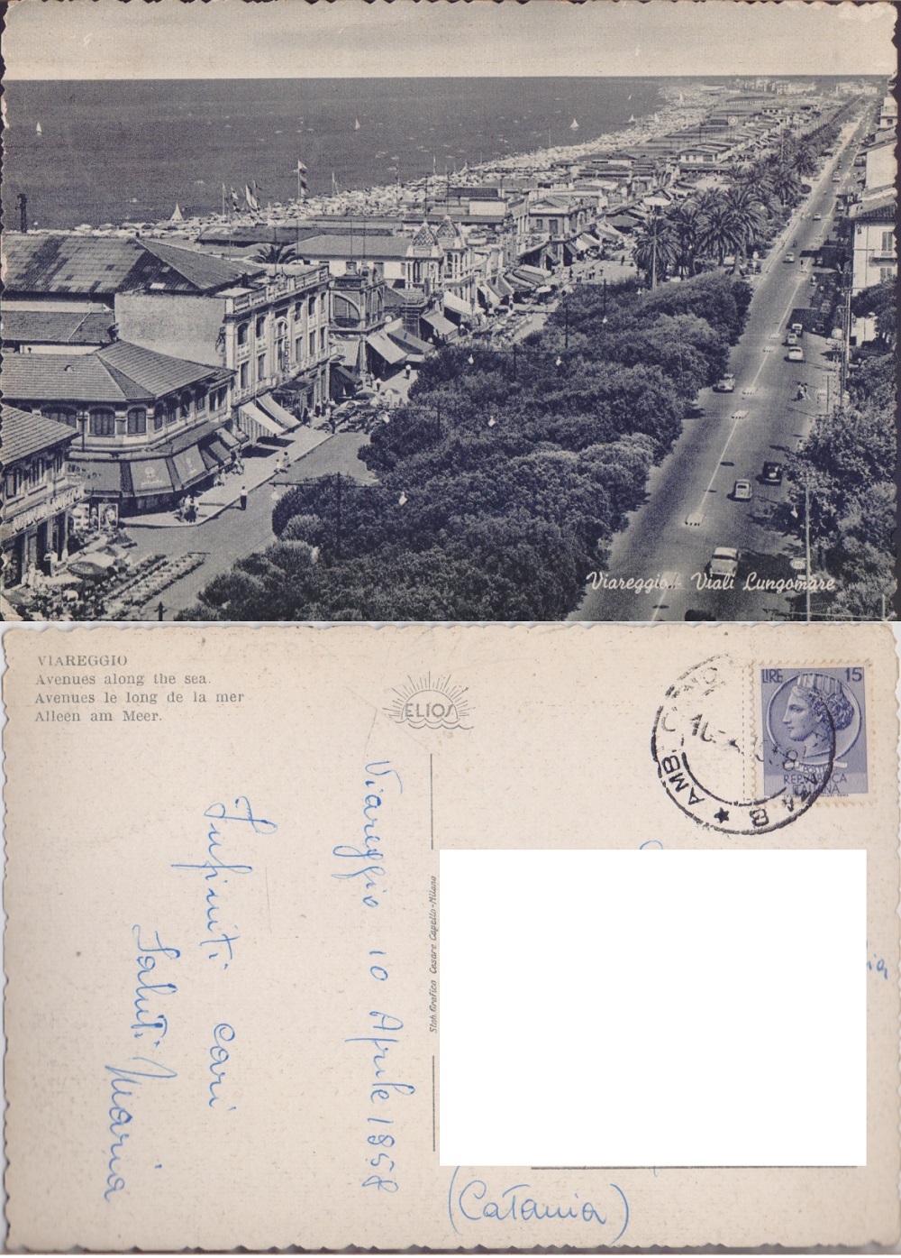 Viareggio. Viali Lungomare. Viaggiata 1958