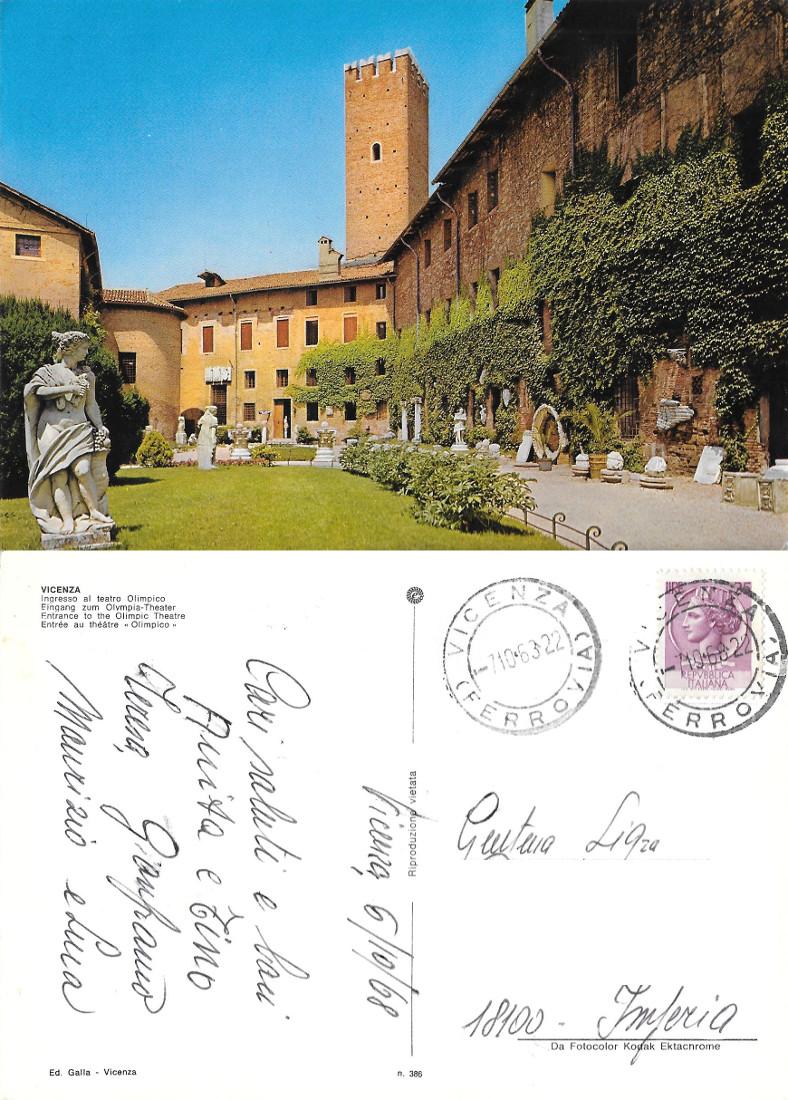 Vicenza. Ingresso Teatro Olimpico. Viaggiata 1968