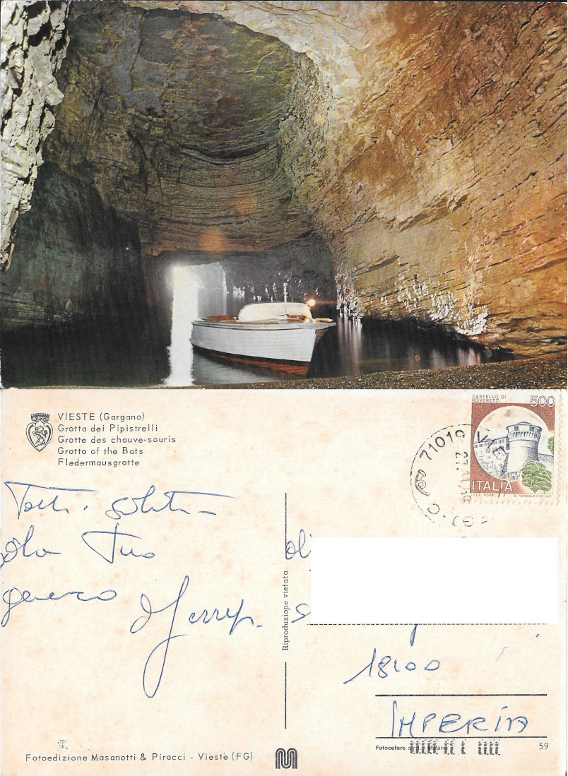 Vieste, Gargano. Grotta dei Pipistrelli. Viaggiata